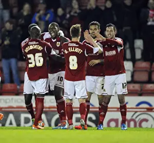 Bristol City V Port Vale Prints: Bristol City's Jay Emmanuel-Thomas Celebrates Double Strike Against Swindon Town