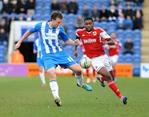 Colchester United V Bristol City Prints: Bristol City's Jay Emmanuel-Thomas Chases Down Tom Eastman during Colchester United vs