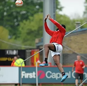 Images Dated 21st April 2014: Bristol City's Jay Emmanuel-Thomas Donning the Gloves: Unconventional Warm-Up at Stevenage, 2014