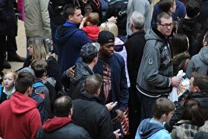 Images Dated 11th March 2015: Bristol City's Jay Emmanuel-Thomas Engages with Fans at Cabot Circus during Johnstones Paint
