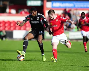 Crewe V Bristol City Prints: Bristol City's Jay Emmanuel-Thomas Faces Pressure from Crewe's Oliver Turton during Sky Bet League One Match
