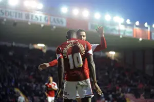 Bristol City V Stevenage Prints: Bristol City's Jay Emmanuel-Thomas and Greg Cunningham Celebrate Goal Against Stevenage