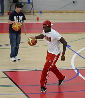 Images Dated 11th September 2014: Bristol City's Jay Emmanuel-Thomas Joins Basketball Game After Flyers-USA Match