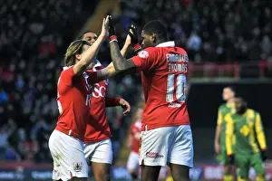 Bristol City's Jay Emmanuel-Thomas and Luke Freeman Celebrate Goal Against Notts County, Sky Bet League One, Ashton Gate