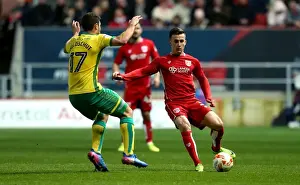 Framed Print : Bristol City's Joe Bryan Outmuscles Norwich City's Yanic Wildschut for Ball Possession - Sky Bet Championship Clash at Ashton Gate