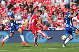 Opening Game Prints: Bristol City's Joe Bryan Scores Past Wigan Athletic's Jake Buxton at Ashton Gate Stadium