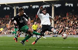 Bristol City's Joe Bryan Sends a Cross Past Fulham's Fernando Amorebieta in Championship Clash