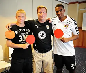 Pre Season Tour Sweden Prints: Bristol Citys Joe Lennox, Bristol Citys Marlon Jackson with Swedens number one Bristol City Fan