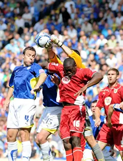 Bristol City`s John Akinde is foiled by Cardiff `keeper Marshall