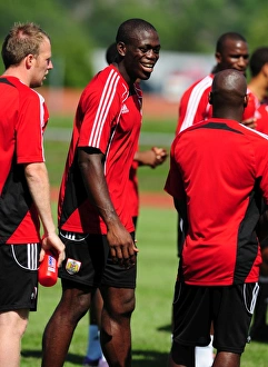 Pre Season Tour Sweden Prints: Bristol Citys John Akinde shares a joke with team mates