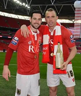 March Prints: Bristol City's Johnstone Paint Trophy Victory: Cunningham and Wilbraham Celebrate with Team