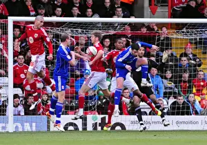 Bristol City V Middlesbrough Prints: Bristol City's Jon Stead Clears Corner Under Pressure at Ashton Gate Stadium (Bristol City v Middlesbrough)