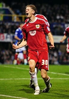 Images Dated 28th September 2010: Bristol City's Jon Stead: Euphoric Goal Celebration Secures Championship Victory over Portsmouth