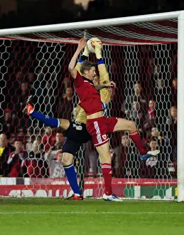 Framed Print : Bristol City's Jon Stead Fouls Brighton's Kuszczak (Npower Championship) Framed Print : Bristol City's Jon Stead Fouls Brighton's Kuszczak (Npower Championship)