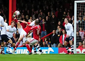 Framed Print : Bristol City's Jon Stead Narrowly Misses Overhead Kick Goal Against Preston North End, Championship Match, 2010