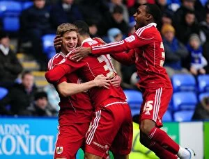Images Dated 26th December 2010: Bristol City's Jon Stead, Steven Caulker, and Danny Rose Celebrate Goal Against Reading