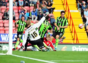 Bristol City V Brighton Prints: Bristol City's Jon Stead Thwarted by Brighton Defense in Championship Match