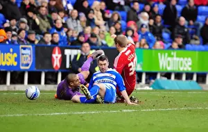 Reading V Bristol City Prints: Bristol City's Jon Stead Thwarted by Reading's Adam Federici and Andy Griffin - Championship Clash