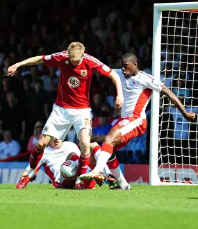 Bristol City V Nottingham Forest Prints: Bristol City's Jon Stead Thwarts by Forest Defenders - Championship Clash, April 2011