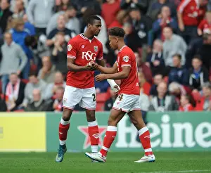 Bristol City's Jonathan Kodjia and Bobby Reid Celebrate Goal Against MK Dons, Sky Bet Championship 2015