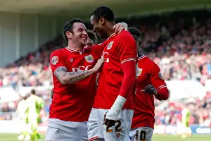 Bristol City's Jonathan Kodjia and Lee Tomlin Celebrate 3-0 Goal Against Huddersfield Town, Sky Bet Championship 2016