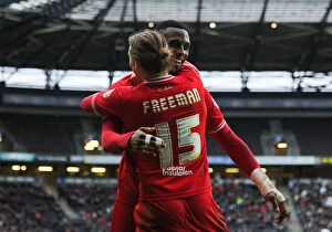 Images Dated 20th February 2016: Bristol City's Jonathan Kodjia and Luke Freeman Celebrate Goals Against Milton Keynes Dons, 2016