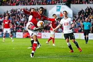 Images Dated 19th April 2016: Bristol City's Jonathan Kodjia Thunders a Shot Against Derby County, Sky Bet Championship, 2016