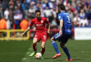 Bristol City V Birmingham City Prints: Bristol City's Josh Brownhill Clashes with Birmingham City's Jonathan Grounds in Championship Showdown