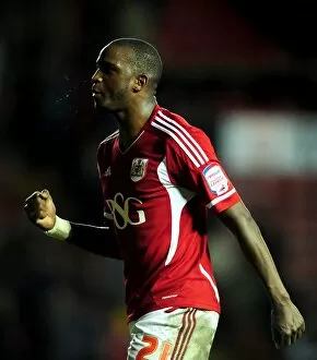 Images Dated 6th March 2012: Bristol City's Kalifa Cisse Celebrates Victory Over Leicester City at Ashton Gate Stadium