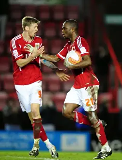 Bristol City V Leicester City Prints: Bristol City's Kalifa Cisse and Jon Stead Celebrate Goal Against Leicester City