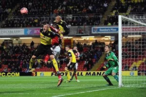 Images Dated 14th January 2014: Bristol City's Karleigh Osborne Battles for the Header in FA Cup Third Round Replay against Watford
