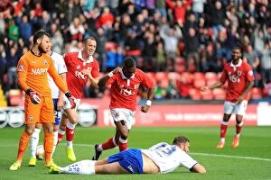 Images Dated 11th October 2014: Bristol City's Kieran Agard Celebrates Own Goal by Chesterfield's Ian Evatt