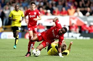 Images Dated 13th August 2016: Bristol City's Kodjia Fouled by McFadzean in Sky Bet Championship Clash at Burton Albion