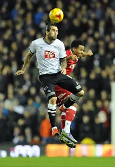 Derby County V Bristol City Prints: Bristol City's Korey Smith Battles for a Header Against Derby County's Bradley Johnson