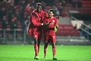 Bristol City's Korey Smith and Tammy Abraham Celebrate Championship Victory Over Huddersfield Town (17/03/2017)
