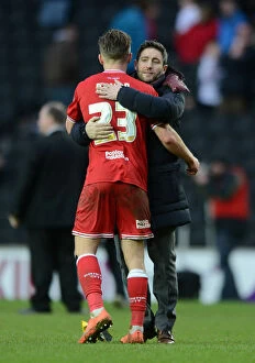 Images Dated 20th February 2016: Bristol City's Lee Johnson Celebrates with Joe Bryan After Milton Keynes Dons Victory, 2016