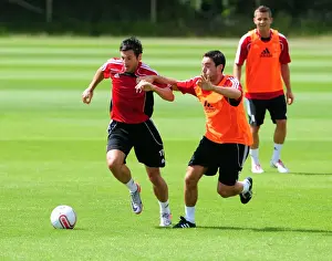Bristol Citys Lee Johnson challenges for the ball with Bristol Citys Ivan Sproule