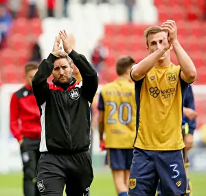 Rotherham V Bristol City Prints: Bristol City's Lee Johnson and Joe Bryan Celebrate Full-Time Victory Over Rotherham United