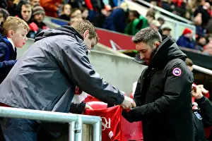 Framed Print : Bristol City's Lee Johnson Signs Autographs Before Fulham Clash