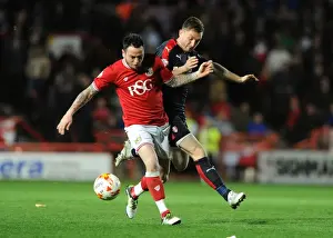 Bristol City V Rotherham United Prints: Bristol City's Lee Tomlin Dribbles Past Rotherham's Lee Frecklington in Championship Clash