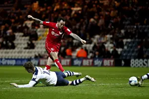 Preston North End V Bristol City Prints: Bristol City's Lee Tomlin Unleashes a Shot at Preston North End