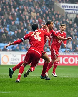 Coventry City V Bristol City Prints: Bristol City's Lewin Nyatanga Celebrates Double Strike: Coventry City vs