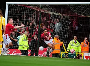 Bristol City's Lewin Nyatanga Celebrates Opening Goal Against Newcastle United in 2010 Championship Match