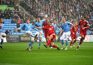 Coventry City V Bristol City Prints: Bristol City's Lewin Nyatanga Scores the Second Goal in Championship Match vs