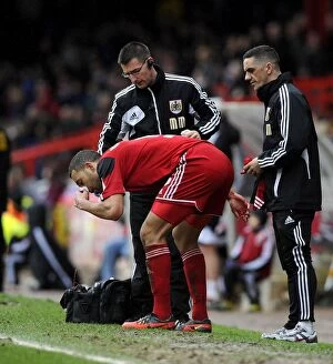 Images Dated 13th April 2013: Bristol City's Lewin Nyatanga Suffers Horrific Facial Injury During Match Against Bolton Wanderers