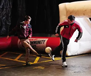 Bristol City V Ipswich Town Prints: Bristol City's Lewis Carey Engages in Pre-Match Football Fun with Young Fans at Community Park