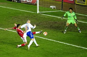 Bristol City V Cardiff City Prints: Bristol City's Liam Fontaine Blocks Kenny Miller's Shot During Bristol City v Cardiff City Football Match