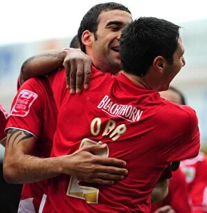Images Dated 3rd April 2010: Bristol City's Liam Fontaine and Bradley Orr in Controversial Goal Celebration