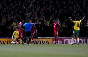 Images Dated 14th March 2011: Bristol City's Liam Fontaine Concedes Early Penalty Against Norwich City (14/03/2011)