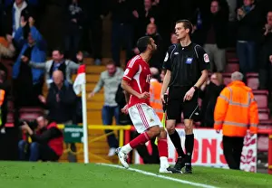 Bristol City V Birmingham City Prints: Bristol City's Liam Fontaine Disputes Last-Minute Goal in Championship Match against Birmingham City (23/10/2011)